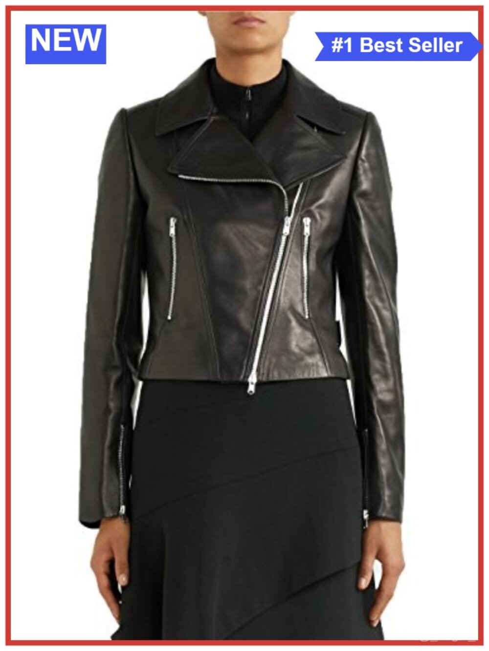 Womens Genuine Lambskin Leather Jacket Biker Moto Zip Coat